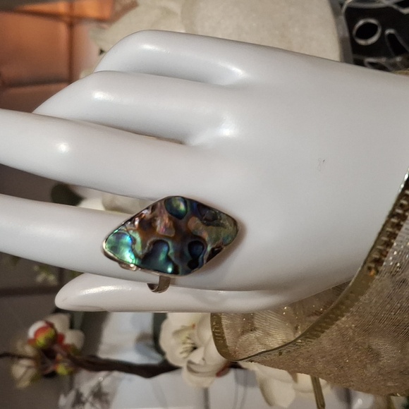 Abalone Shell Set In Sterling Silver 925 Adjustable Ring